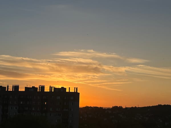 City sunset from an elevated spot, golden hour in full effect