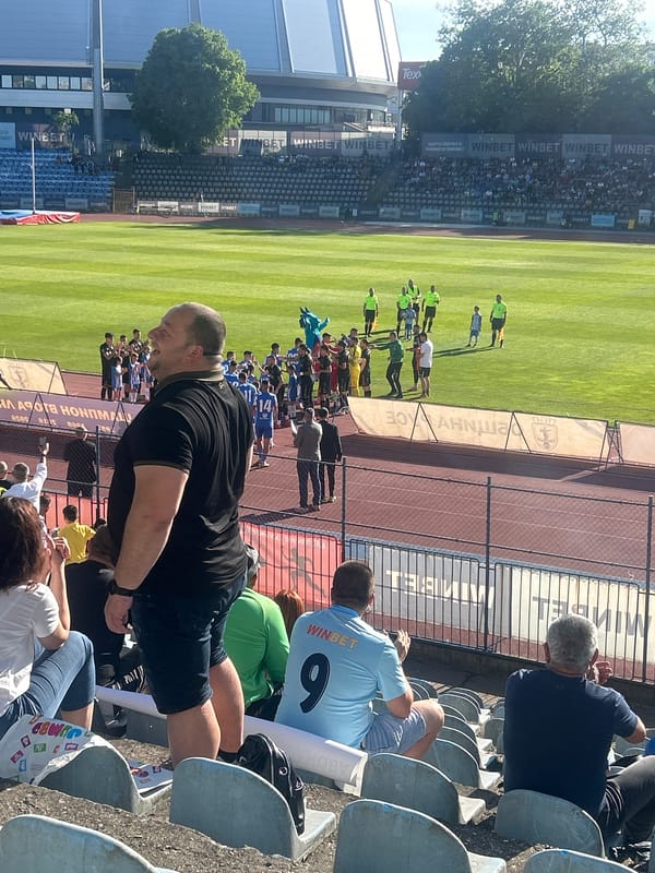 Soccer match observed at stadium in Ruse, Bulgaria