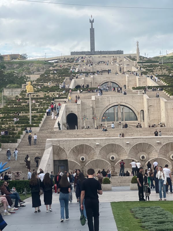 Tourist monuments documented at Yerevan Cascade in Armenia