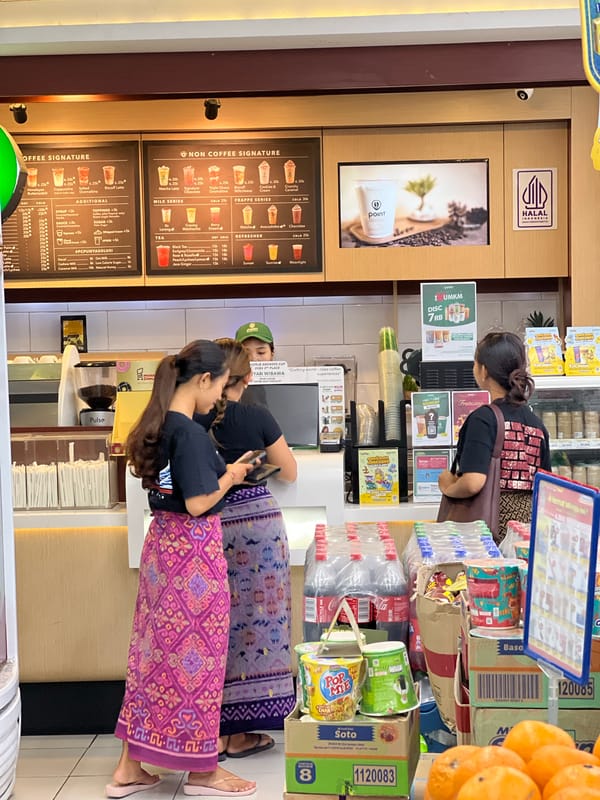 Customer shops at cafe convenience store in Celuk Indonesia