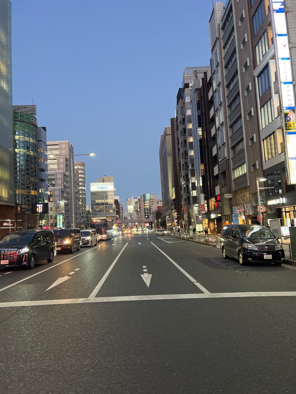 Evening twilight scene documented on Shibuya street, Tokyo