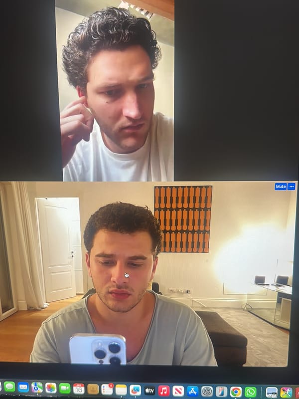 Video call screen captured showing dual views in Milano