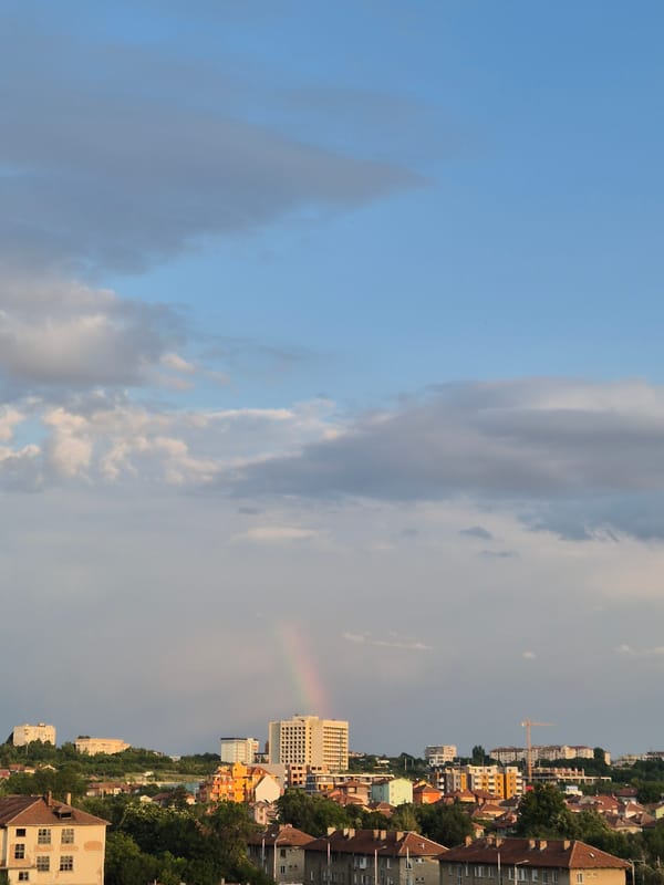Golden hour city views, a rainbow, and a spinach omelet