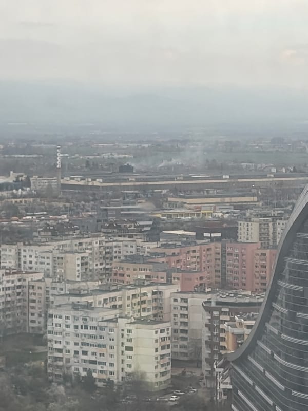 Aerial view captured of Sofia cityscape from elevated position