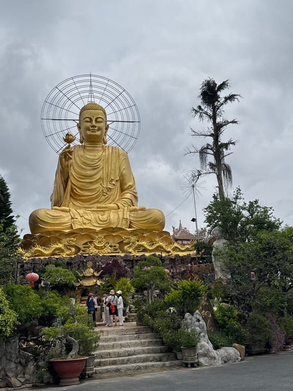 Visitor documents Buddhist temple complex in Đà Lạt, Vietnam