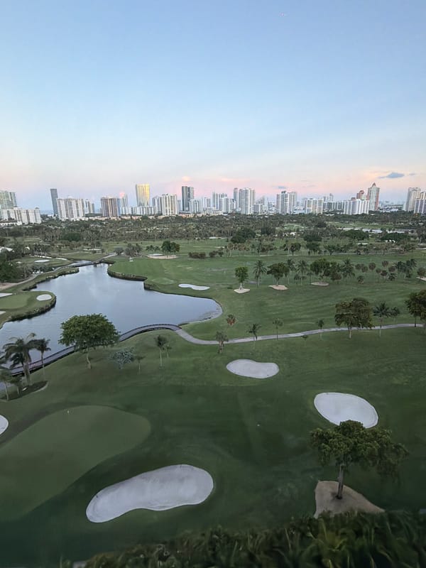 Aventura golf course from above, water and sand traps visible