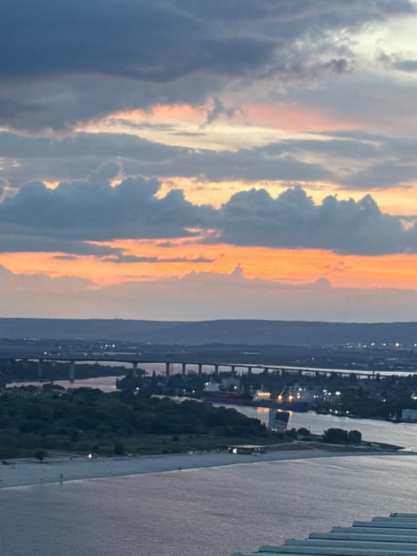 Sunset observed over coastal city of Varna, Bulgaria