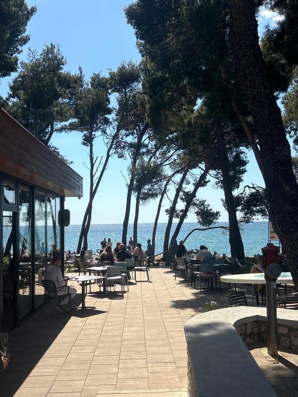 Coastal cafe serves diners on seaside terrace in Bar