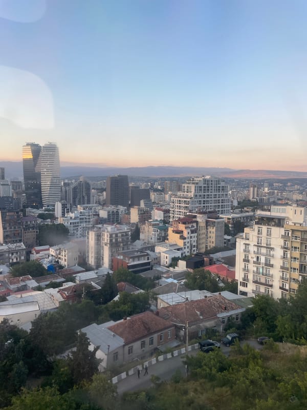 Tbilisi at dusk, from cable car to city overlook