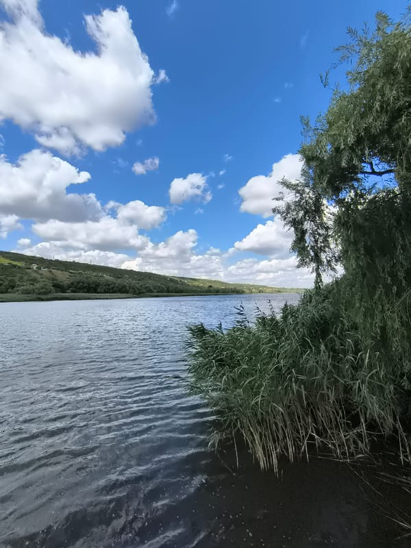 Dniester River scenes in Rybnitsa on a calm summer morning