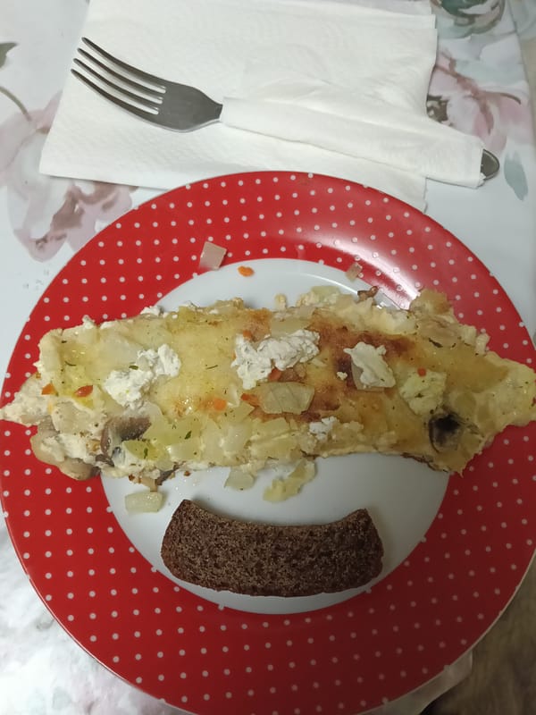 Simple omelet meal observed in Russian town