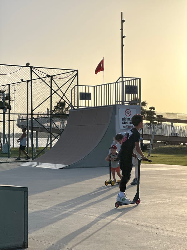 Families enjoy afternoon activities at Fethiye sports complex
