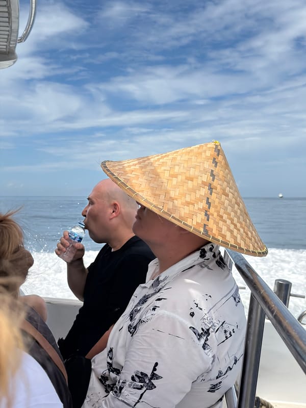 Tour boat operates in waters near Denpasar, Indonesia