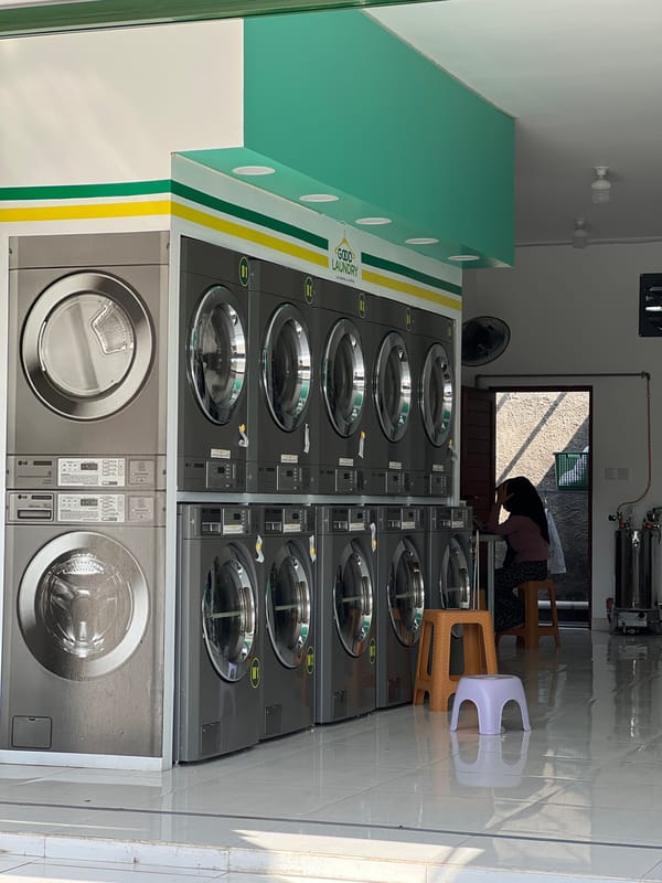 Commercial laundry facility observed operating in Denpasar, Indonesia