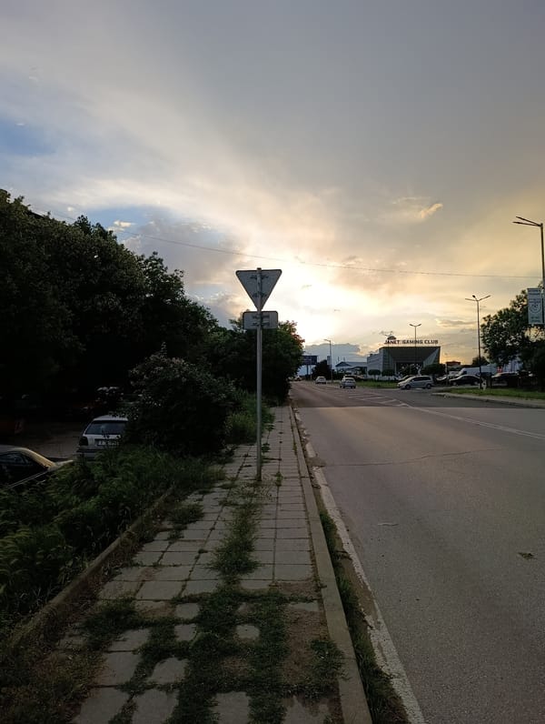 Evening street documentation captures ordinary Svilengrad Bulgaria neighborhoods