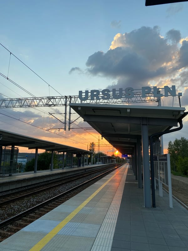 Evening sunset observed at Warsaw railway station platform
