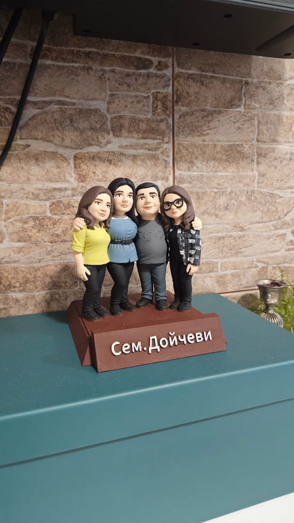 Four decorative figurines displayed in Chernogorovo, Bulgaria