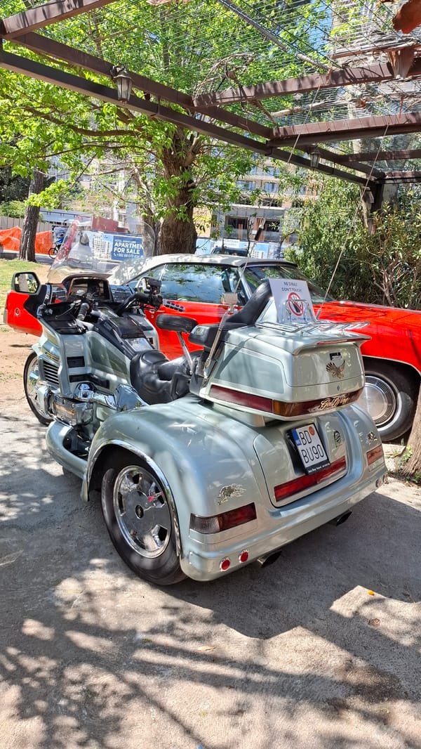 Vintage Cadillac and Honda Gold Wing spotted in Budva