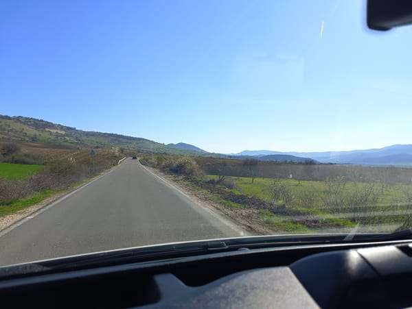 Driver's view of straight rural road captured