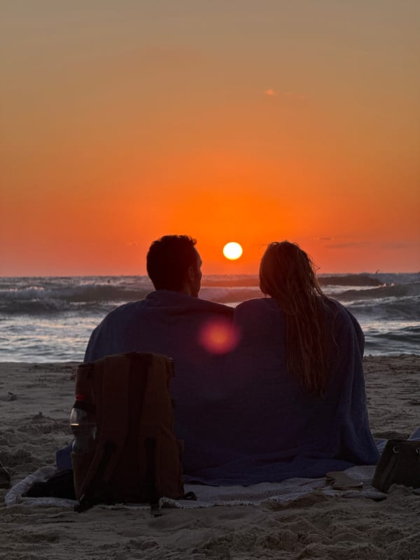 Tel Aviv beach at sunset, life along the shoreline