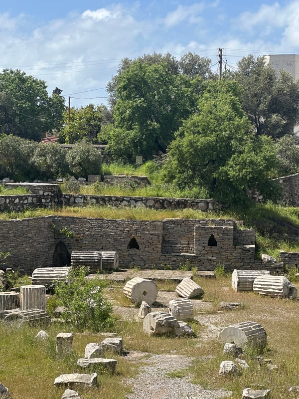 Tourist visits ancient ruins in Bodrum, Turkey