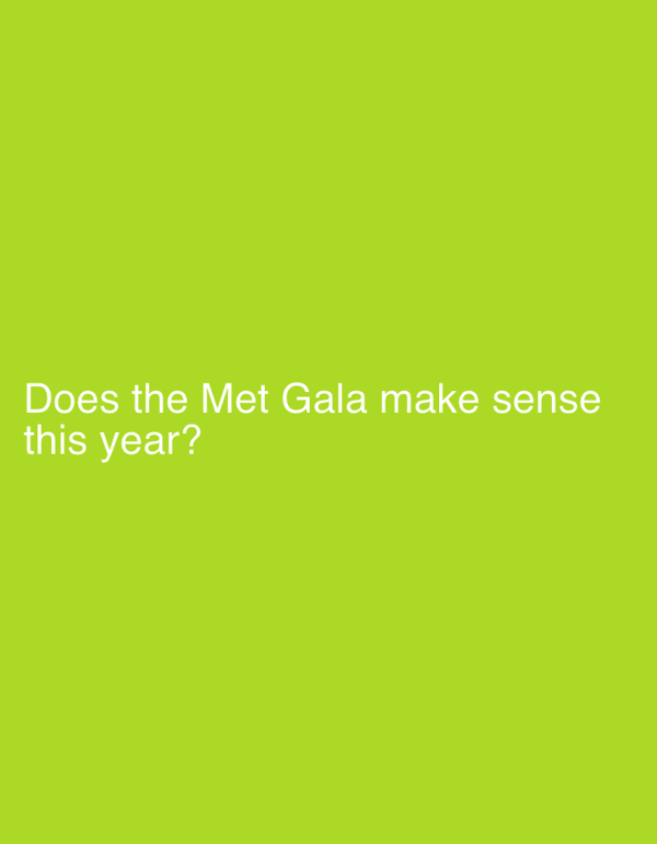 Met Gala question displayed on screen in Erba, Italy