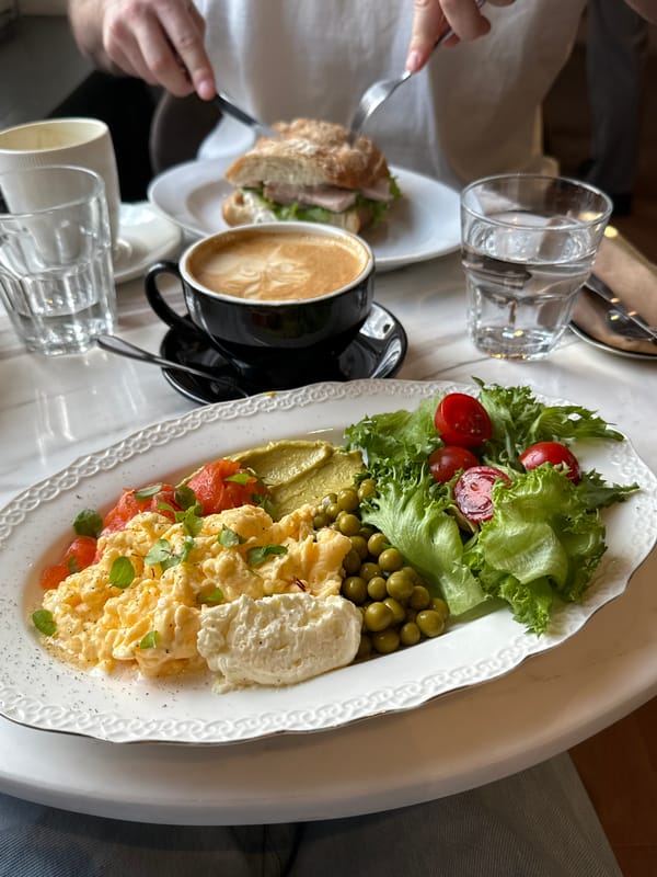 Brunch at a Saint Petersburg café, coffee and eggs