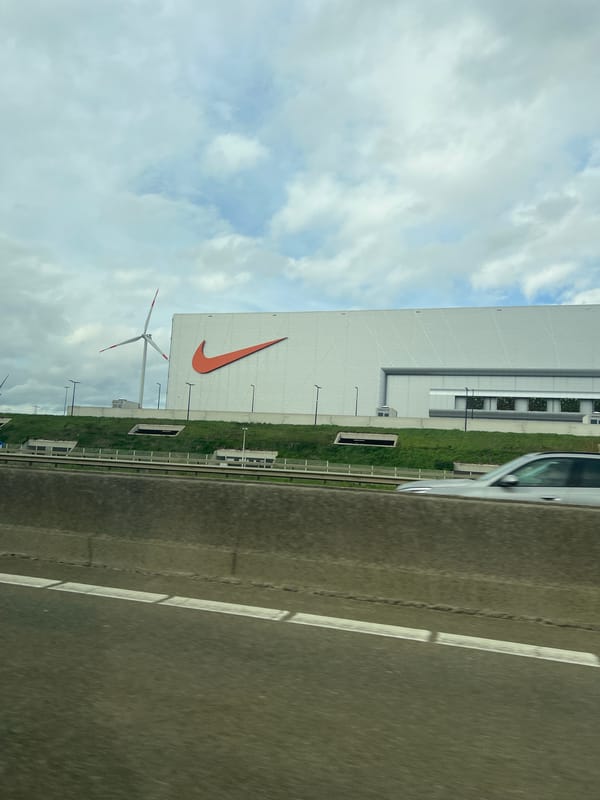 Nike-branded building spotted near wind turbines in Belgian town