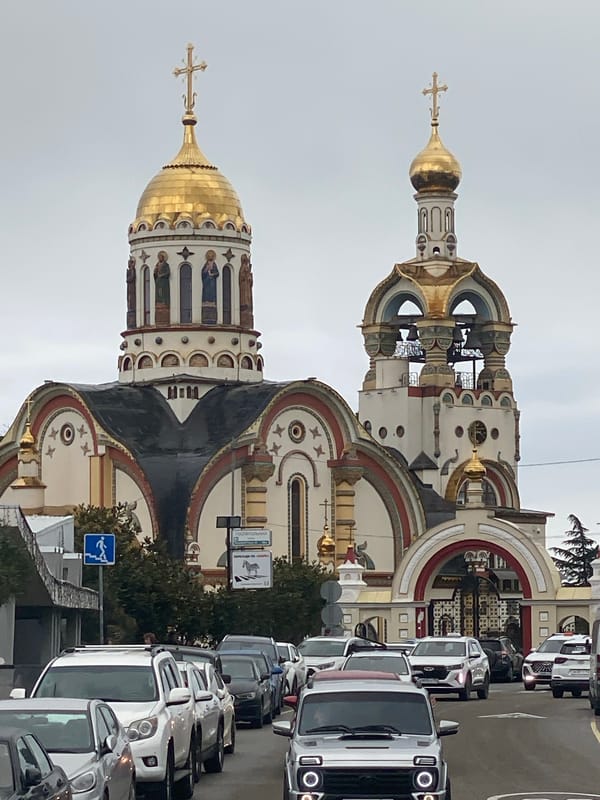 Orthodox Cathedral with Golden Domes Photographed in Sochi