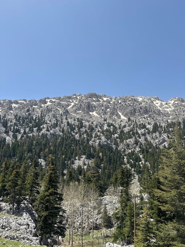 Mountain landscape observed near Akseki, Turkey shows snow patches