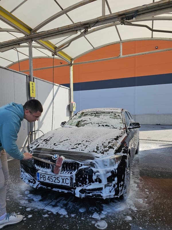 Morning car wash routine captured in Plovdiv, Bulgaria