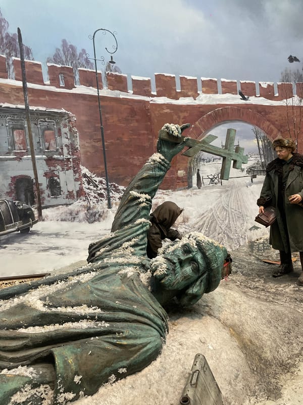 Snow-covered religious statue observed in Moscow