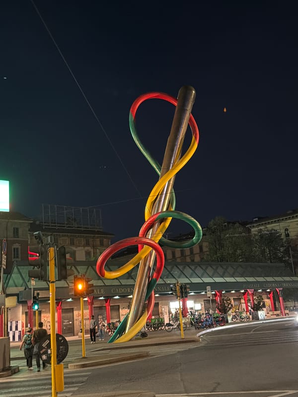 Evening scenes captured at Milan landmark and transit system