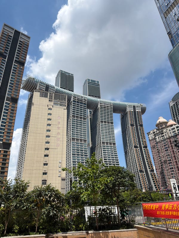 Busy morning in and around Raffles City Chongqing