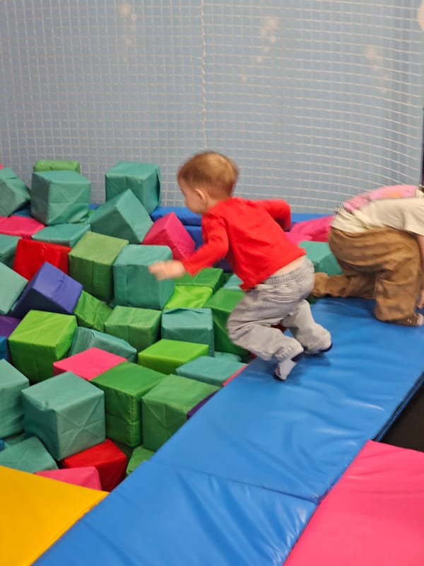 Children play in foam block area in Khimki