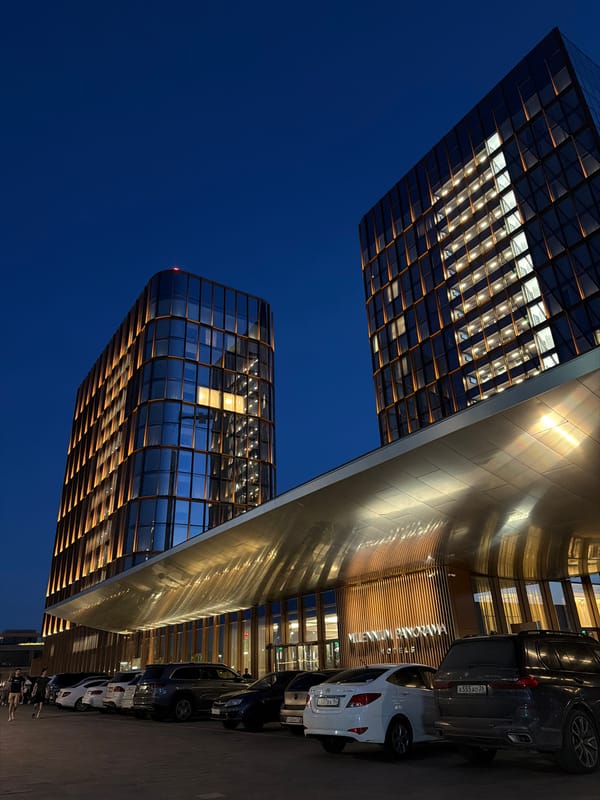 Millennium Panorama Hotel illuminated at night in Kazan