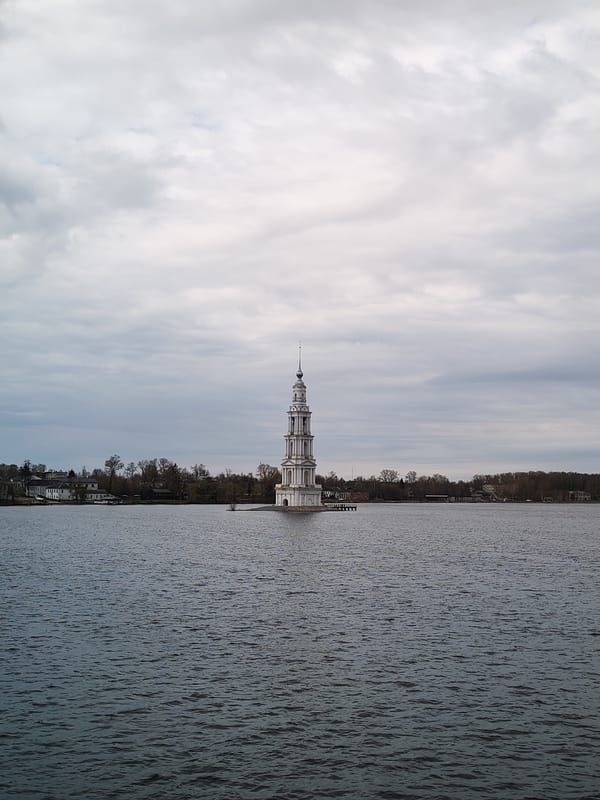 Historic Flooded Belfry of Kalyazin photographed in Russian waters