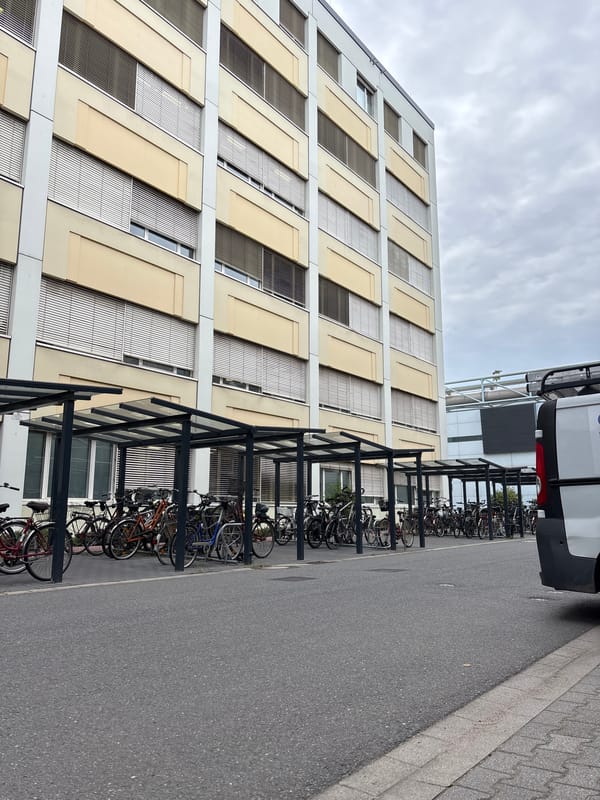 Inside and outside a Mannheim research facility with lab equipment