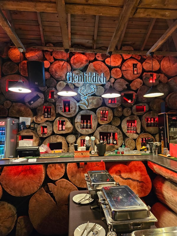 Interior views captured of decorated bar establishment in Bansko