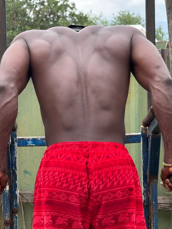 Morning strength training at a bare-bones outdoor gym