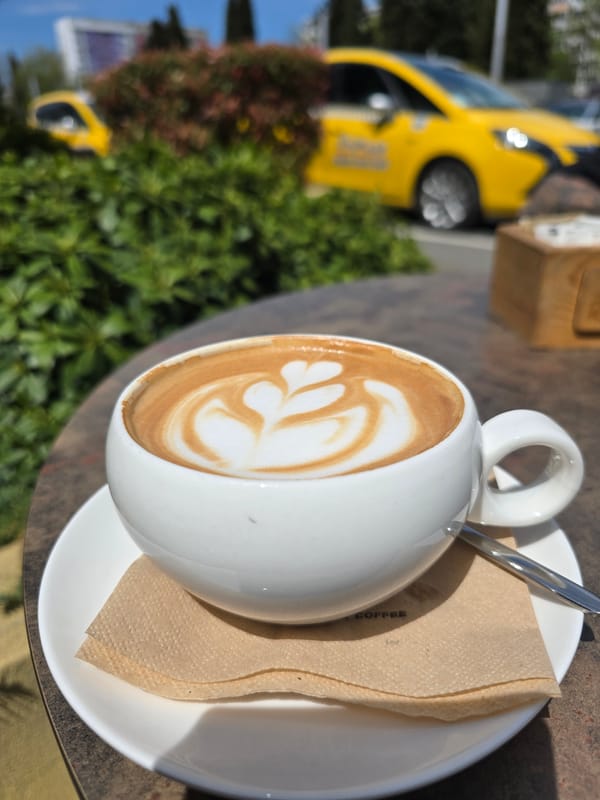 Morning coffee and architecture captured in Burgas, Bulgaria