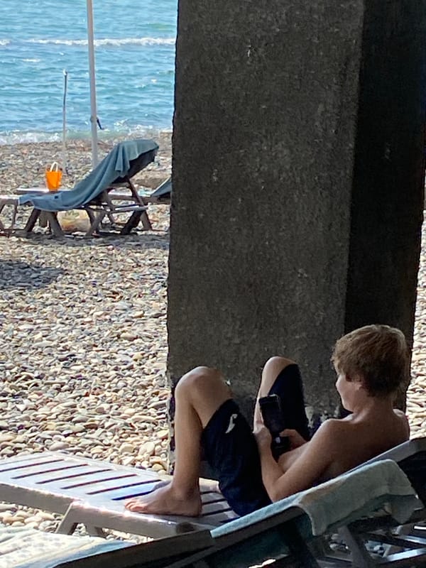Summer day at a Black Sea pebble beach in Chabkwara, Abkhazia