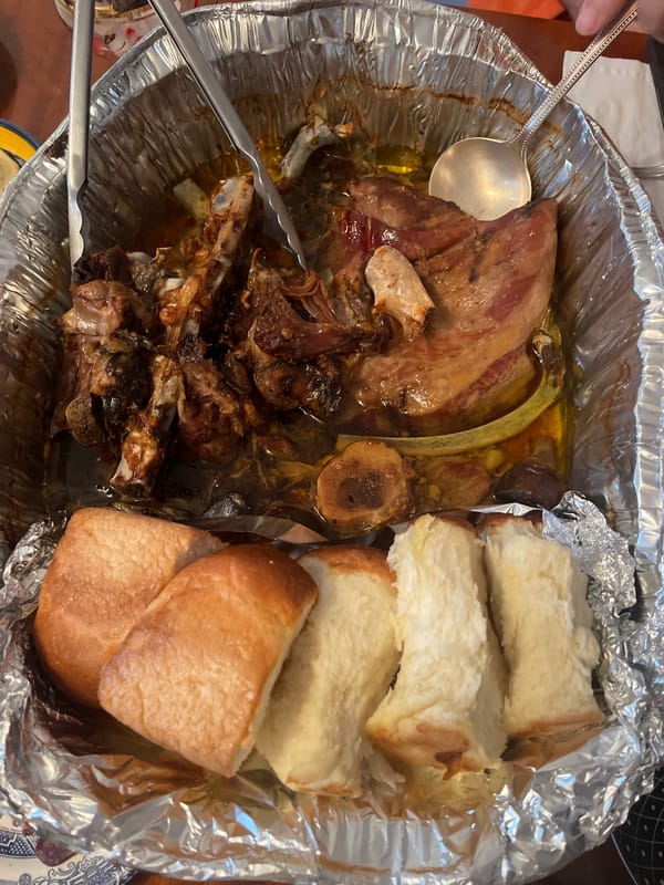 Cooked lamb meal documented in Maidstone roasting pan