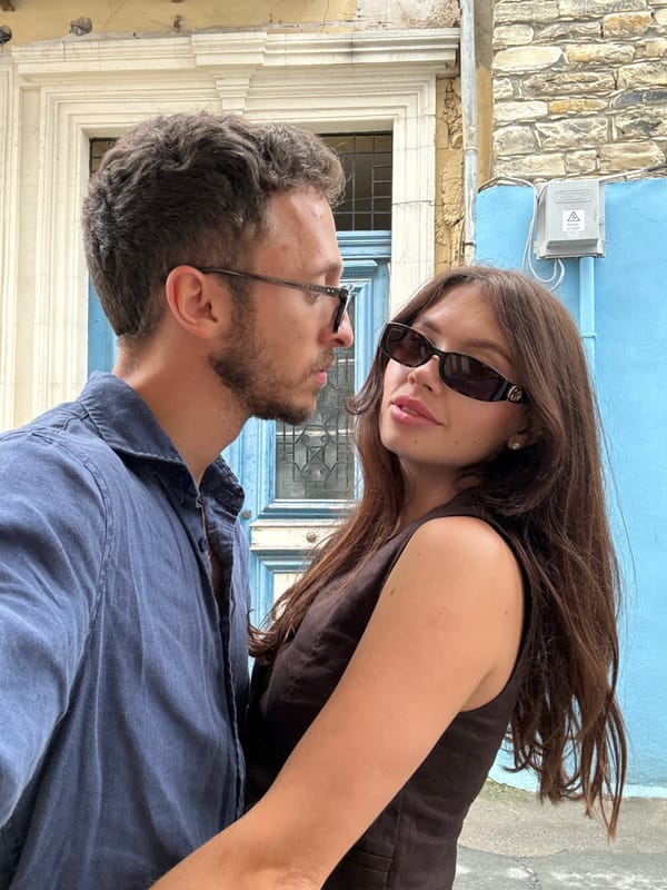 Couple photographed in traditional Cyprus village of Pano Lefkara