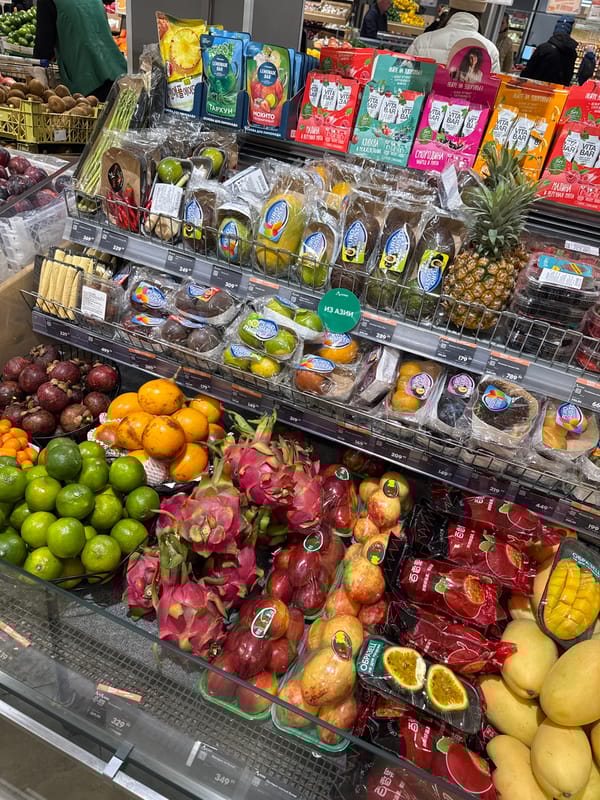 Cleaning robot operates in Russian supermarket produce section