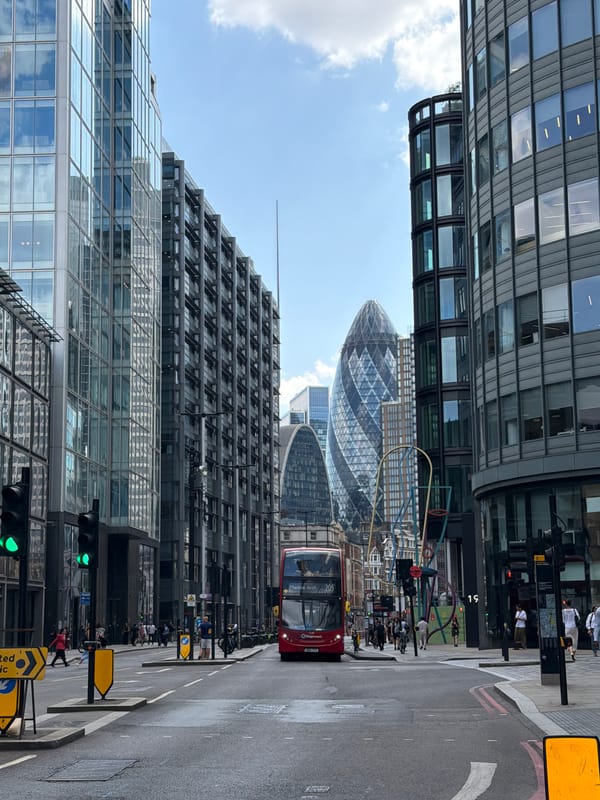 City of London streets and a lunch stop, midday.