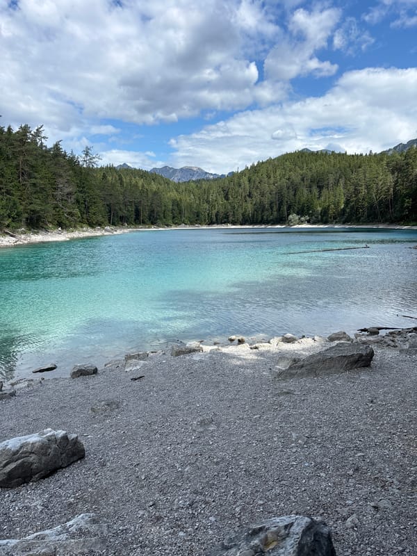 Eibsee's turquoise waters and Zugspitze backdrop, Grainau