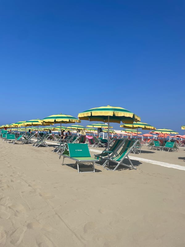 Early morning at a Viareggio beach club, calm and unhurried.