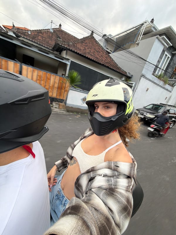 Motorcycle selfies and a dog walk in North Kuta, Bali