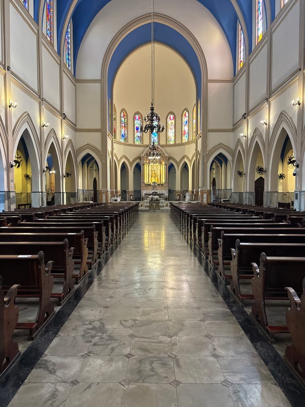 Inside and outside a grand São Paulo church on Rua Frei Caneca